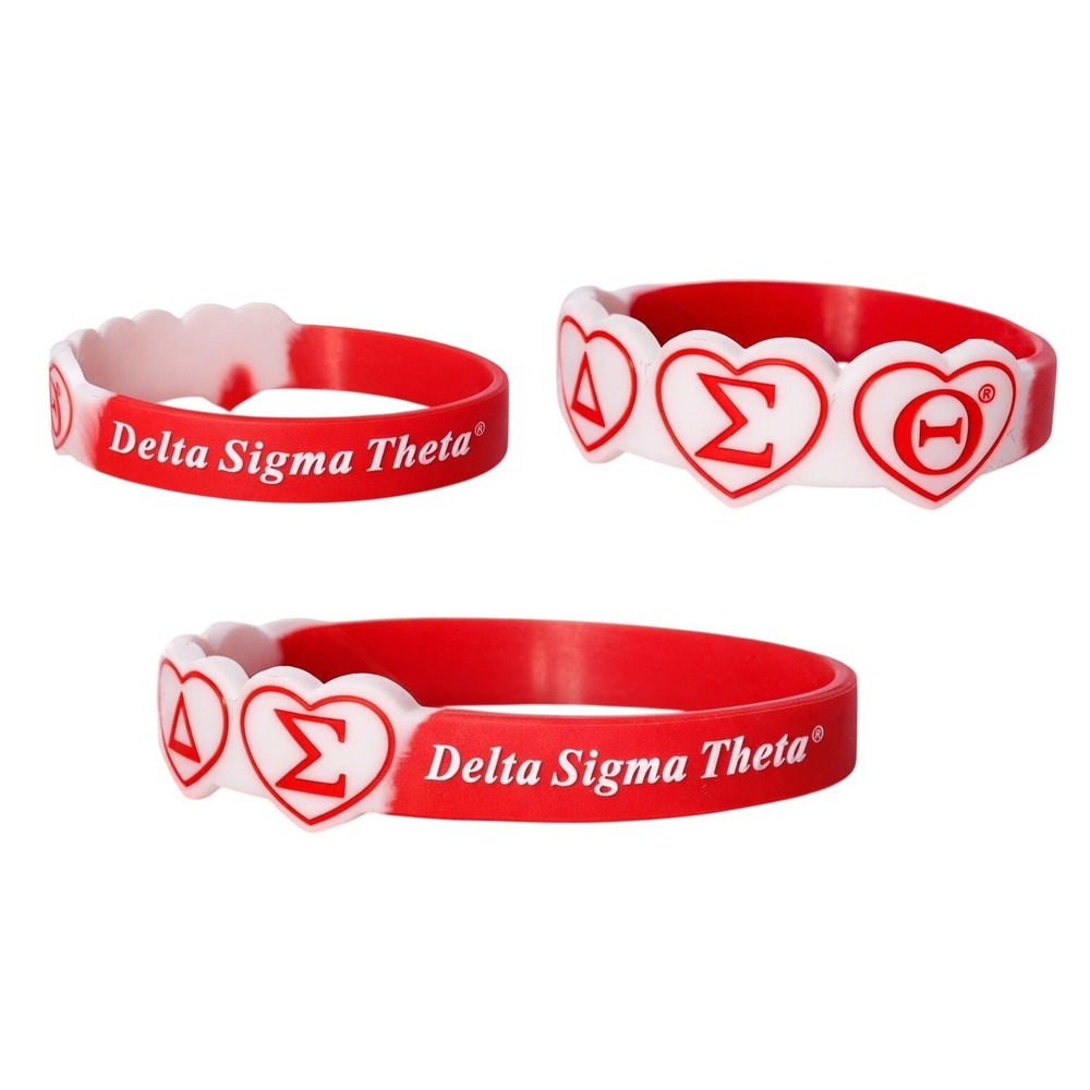 Delta Sigma Theta Bracelet, Red White Heart Silicone Wristband, DST Sister Gift